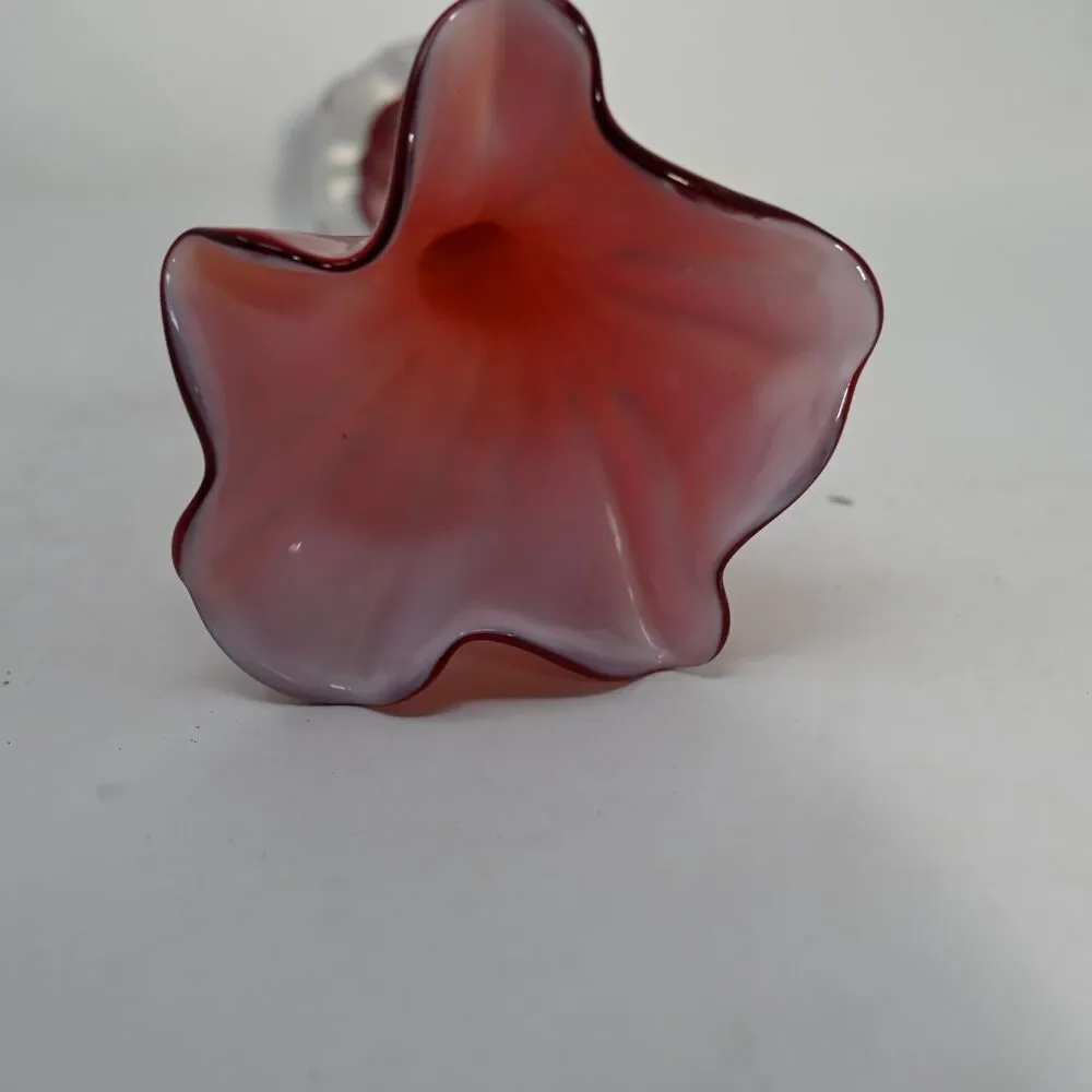 Vintage Czech Red Art Glass Bud Vase Fluted Twist Swirl Ruffled Rim 10 Inch